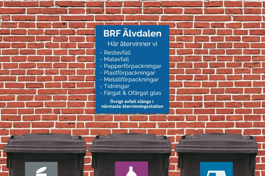 Skylt för återvinning vid en BRF